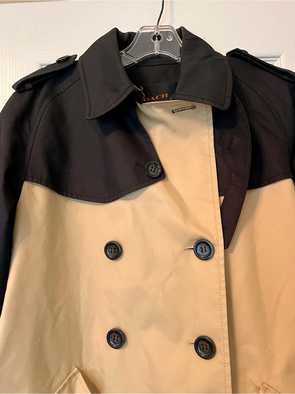 Coach Two-Tone Black and Beige Trench Coat - Picture 3 of 7